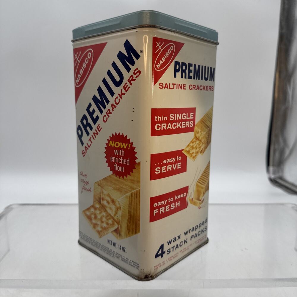 Vintage 1969 NABISCO PREMIUM SALTINE CRACKER Metal Can Box 14 OZ